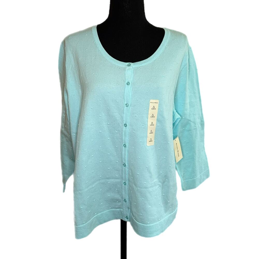 C22 Studio Works Light Blue 3/4 Sleeve Button Up Cardigan, XL, NWT